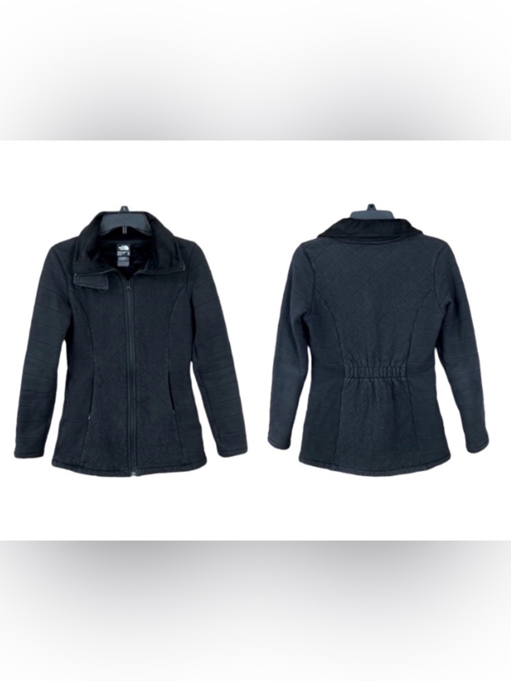 The North Face Jacket Black Quilted Fleece Full Front Zip front zip pockets XS